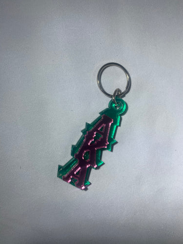 AKA Vertical Keychain- Green Background Pink Letters image 0