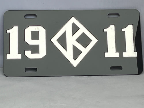 19 Diamond Symbol 11 License Plate Black Background  Silver Letters image 0
