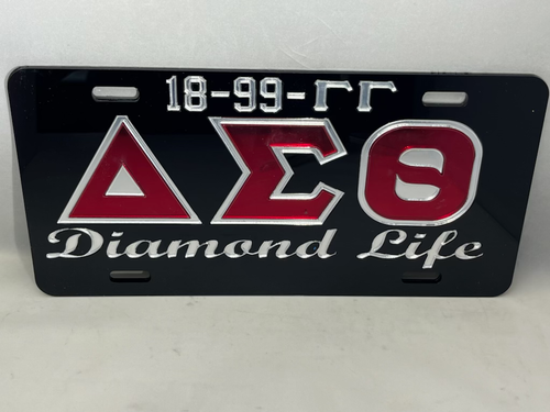18-99-GG DST Diamond Life License Plate- Black Background Mirror & Red Letters image 0
