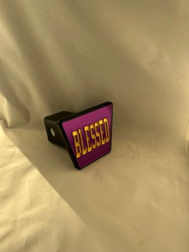 Blessed Hitch Cover- Purple Background Gold Letters image 0