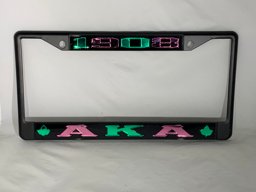 1908 AKA w/ Ivy Blk Frame- Black Background Green & Pink Lettersrame- image 0