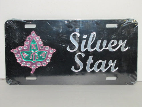 AKA Silver Star w/ Ivy License Plate- Black Background Mirror Letters Pink Ivy image 0