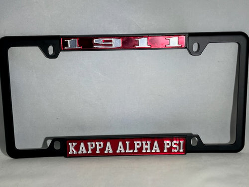 1911 Kappa Alpha Psi Black 4 Hole License Frame- Red Background Mirror Letters image 0