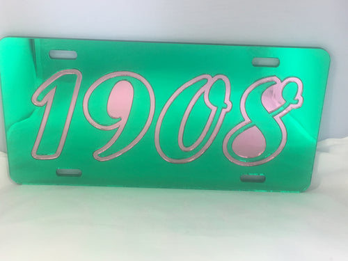 1908 AKA Green Background & Letters Pink Outline image 0