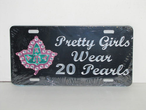 AKA Pretty Girls Wear 20 Pearls License Plate- Black Background Mirror Letters image 0